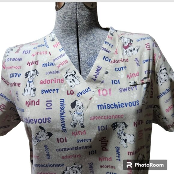 Scrub Nursing Top Lot of 2 Womens Med. Star Wars & 101 Dalmatians Uniforms - Picture 3 of 15
